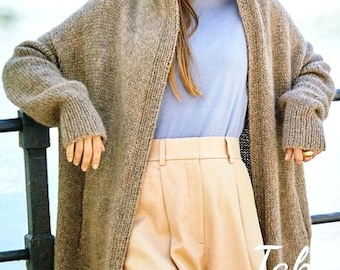 Womens Easy Long Knitted Coat Hooded Hood Stocking Stitch Inset Pockets - 36 - 46" ~ PDF download Aran Worsted 10 ply  Knitting Pattern