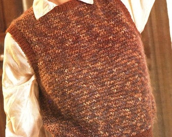 Easy Plain Slipover Womens Sweater Vest Round Neck Top Jumper  30"-40" DK 8 Ply Light Worsted Wool Knitting Pattern PDF download