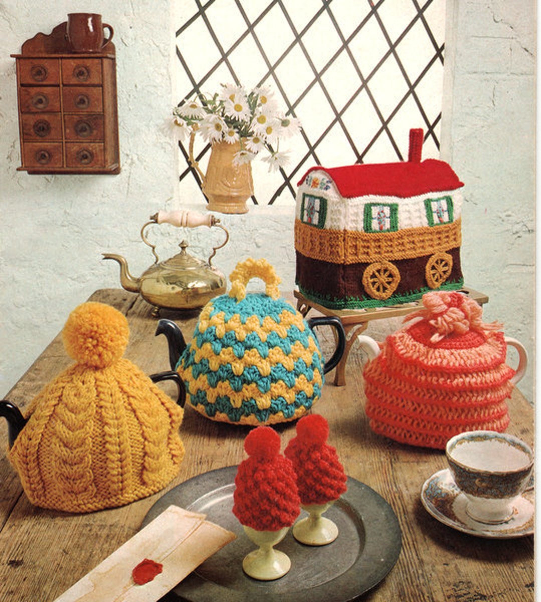 Vintage Tea & Egg Cosy Gypsy Caravan Cosy DK 8 Ply Light Etsy