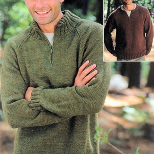 Zip Neck Mans Raglan Sweater Jumper Round or Stand Up Neck~ 38" - 48" DK 8 Ply Light Worsted Knitting Pattern PDF Instant Download