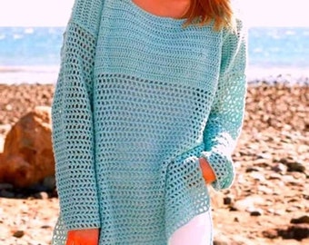 Super Easy CROCHET PATTERN Summer Sweater Women/Dk Yarn Vintage Pattern/Instant PDF Download Pullover Pattern Beginner