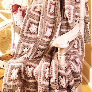 Crochet Afghan Blanket Bedspread Squares 48&quot; x 61&quot; Worsted Aran Wool 10 Ply Crochet Pattern PDF Instant Download