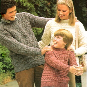 Easy Family Sweater Round Neck Raglan Sleeve Textured 26&quot; - 44&quot;  Chunky 12 Ply Wool PDF Instant Download Knitting Pattern