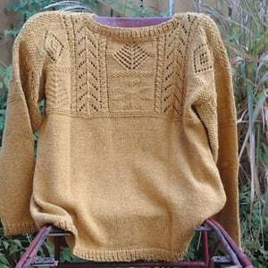 Woman's Traditional Gansey-style drop-shoulder Pullover Patterned Yoke 36" - 52"  Aran 10 ply Wool PDF Instant download Knitting Pattern