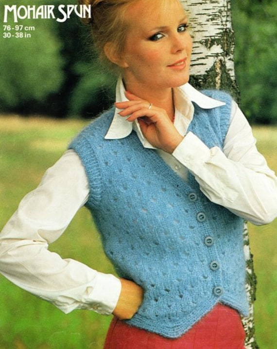 Sleeveless V Neck Waistcoat Vest Mohair Womens 30