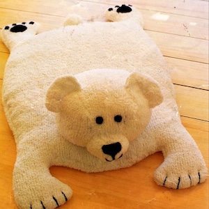 Polar Bear Rug Baby Children's Nursery Play Mat 21" x 28" Snowflake DK Vintage Knitting Pattern PDF Instant download