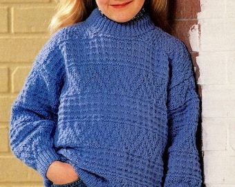 Child, Boy, Girl, Guernsey Style, Sweater, Round Neck, Patterned, Textured, Sampler,  20" - 30" ~ DK Knitting Pattern PDF Instant download