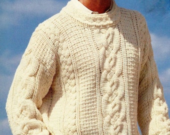 Men's Crochet Fisherman's Cable & Rib Sweater 38" -52"  CROCHET PATTERN  PDF Instant Download Aran Worsted Yarn or Fingering Weight.