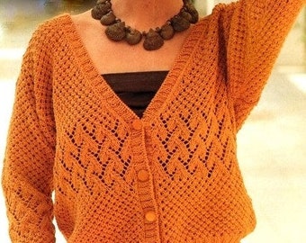 Lacy Summer Jacket Cardigan V Neck Woman Ladies Cotton DK 8 Ply Light Worsted  30" - 40" ~  Knitting Pattern PDF Instant download