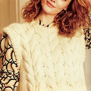 Womens Super Chunky Cable Short Slipover Round Neck Top Jumper Sweater Vest 32&quot;-50&quot; Super Chunky Wool Knitting Pattern PDF download
