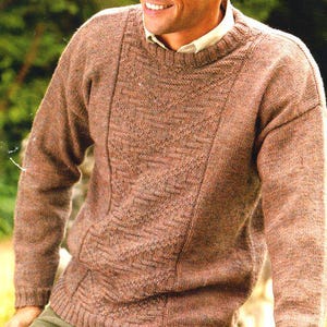 Mens Easy Textured Crew Neck Sweater Pullover Jumper Drop Sleeve Knitting Pattern PDF  38-48"  DK 8 Ply Light Worsted Wool Instant Download