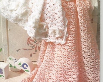 Crochet Pattern Baby Lacy Blanket/Shawl & Shell Stitch/Flower Pram Cover DK~ Crochet Pattern PDF Instant Download