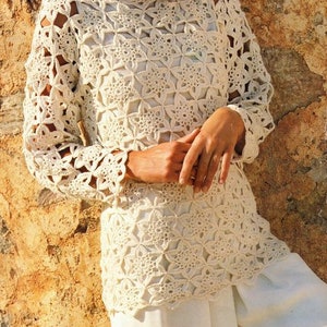 Ladies Womens Star Motif Long Sleeved Sweater Top 32&quot; - 38&quot;  4 Ply Fingering Vintage Crochet Pattern/Instant PDF Download