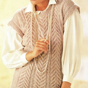 Cable Slipover Scoop Round Neck Top with Cap Sleeves Jumper 30&quot;-40&quot; DK 8 Ply Light Worsted Knitting Pattern PDF instant download