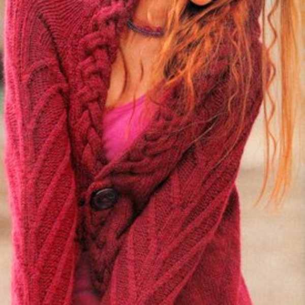 Woman's Hooded Textured Jacket with Cable Border Size 10- 20  ~   Aran 10 Ply Knitting Pattern PDF Instant download