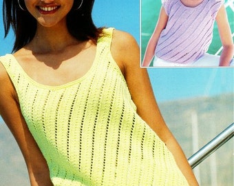 Womens Girls Sleeveless Vest & Top Scoop Neck Eyelet Lace ~ DK 8 Ply Light Worsted 26 - 36in Knitting Pattern PDF Download.