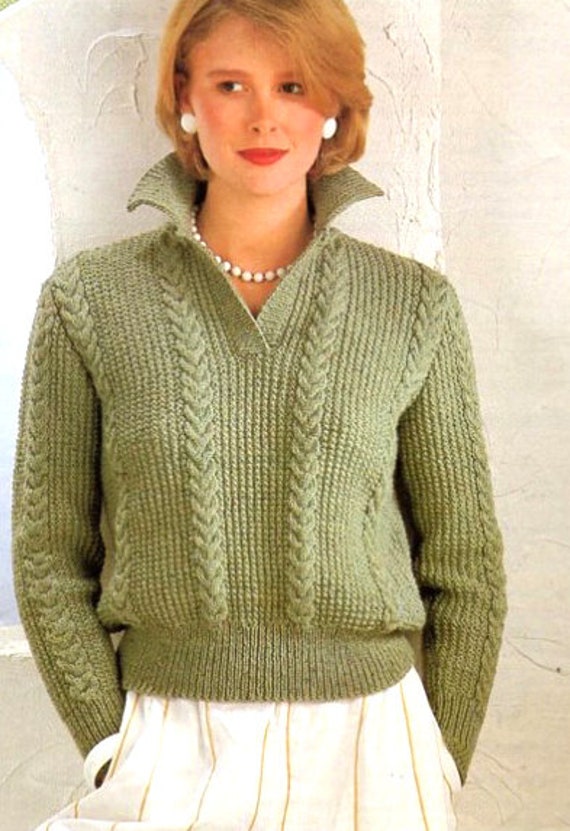 Womens Ladies Sweater Jumper Cable Panel Rib Collar 32 - Etsy