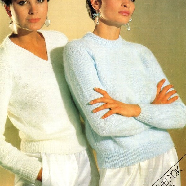 Woman's Classic Vintage Round & V Neck Sweater  Knitting Pattern 30" - 44" ~ DK 8 Ply Light Worsted Knitting Pattern PDF Instant download