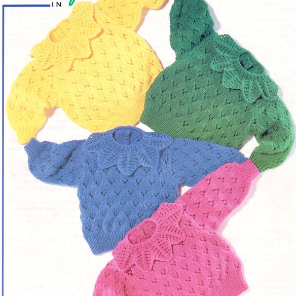 Lacy Baby Toddler Child's Sweater Leaf Collar 18" - 26" Button Opening  ~ Knitting Pattern DK 8ply Light Worsted PDF  Digital Download