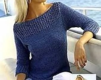 Womens Summer Sweater Vest Top Boat Neck Sleeveless or 3/4 Sleeve ~ 32" - 42" ~ Aran Cotton 10 Ply Worsted Knitting Pattern PDF download