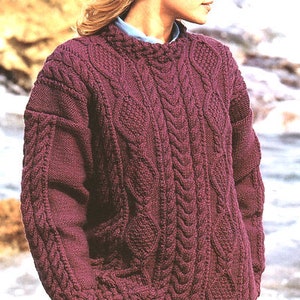 Womans Ladies Aran Cable Sweater Braided Collar Cuffs & Welt 30"- 40"   ~ Knitting Pattern PDF Instant download