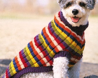Dog Coat Sweater with Stripes to Knit- fits Small  to XL Dogs    ~ Aran Knitting Pattern PDF Instant download