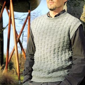 Easy Mens Waistcoat Sleeveless Pullover & Round Neck Slipover Vest  xs- s- m- l -xl ~ DK 8 Ply Light Worsted Knitting Pattern PDF Download