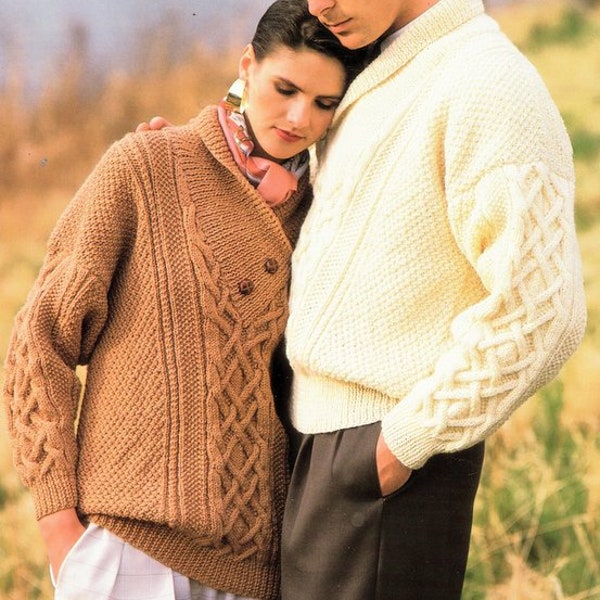 Shawl Collar Buttoned Wrap Neck Cabled Textured Sweater Jumper Womens Mens ~ 28" - 46" Aran 10 Ply Worsted Knitting Pattern Download Pdf