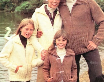 Family Zip Up Blouson Cardigan Jacket  Rib Collar & Pockets Raglan  24" -44"  Chunky Bulky 12 ply Wool Knitting Pattern PDF Instant download