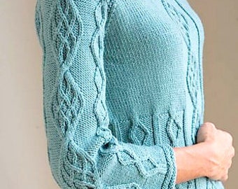 Aran Cable Sweater Womans ~ Easy Pattern ~ 28" - 47"  ~ Aran Knitting Pattern PDF Instant download