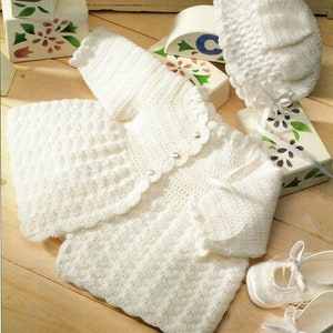 Matinee Coat Jacket & Bonnet Heirloom Christening Layette ~ 3 Ply -18&quot; - 19&quot;  ~   Crochet Pattern PDF Instant Download