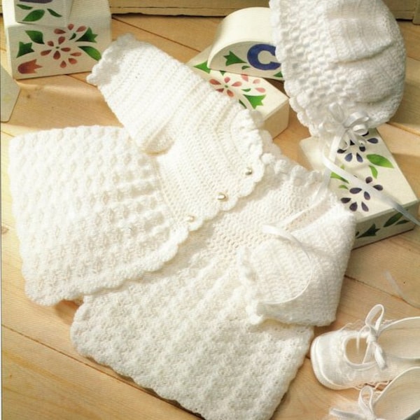 Matinee Coat Jacket & Bonnet Heirloom Christening Layette ~ 3 Ply -18" - 19"  ~   Crochet Pattern PDF Instant Download