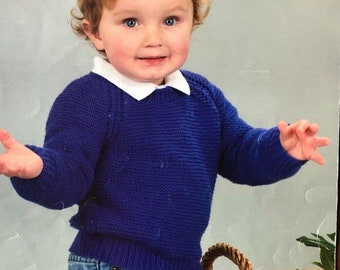 Easy, Garter Stitch, Raglan, Sweater, Jumper, Cardigan, Round Neck,  Boy, Girl, 16" - 24" - 0 - 5 Years~ DK, 8 Ply, PDF Knitting Pattern