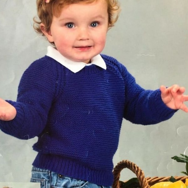 Penguin Baby Childrens Sweater & Hat 20 30 1/11 Yrs DK 8 Ply Light