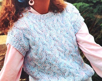 Womens Cable Slipover Round Neck Top Jumper Sweater Vest  26" - 38" Cotton DK 8 Ply Light Worsted Wool Knitting Pattern PDF download