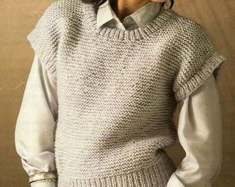 Very Easy Beginner Ladies Scoop Neck Top with Cap Sleeves Jumper Slipover 30&quot;-40&quot; Chunky 12 Ply Wool Knitting Pattern PDF instant download