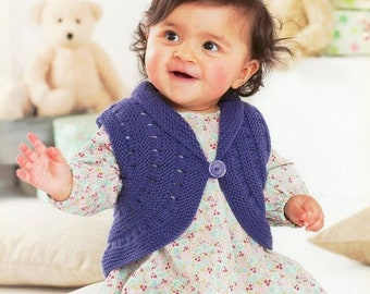 Easy Knit Girls Waistcoat Cardigan Shawl Neck Textured Baby Childs  16-26"  0 - 7 Yrs ~ DK 8ply Light Worsted Knitting Pattern pdf download