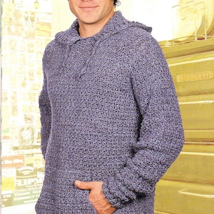 Men&#39;s Crocheted Hoodie Hood Sweater with Pockets  42&quot; 50&quot; CROCHET PATTERN  PDF Download Aran Worsted Yarn  Pullover Pattern Beginner