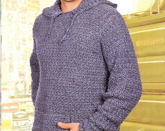 Men's Crocheted Hoodie Hood Sweater with Pockets Man 42" 50" CROCHET PATTERN  PDF Download Aran Worsted Yarn  Pullover Pattern Beginner