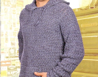 Men's Crocheted Hoodie Hood Sweater with Pockets Man 42" 50" CROCHET PATTERN  PDF Download Aran Worsted Yarn  Pullover Pattern Beginner