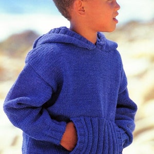 Boys Girls Child&#39;s Hooded Sweater Pockets Knitting Pattern DK  8 Ply Light Worsted 22 - 32&quot;  ~ 1 - 12 years Downloadable PDF