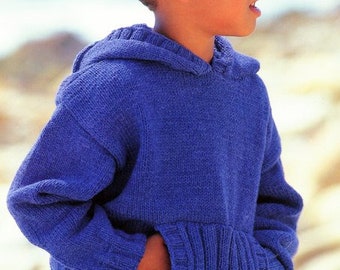 Boys Girls Child's Hooded Sweater Pockets Knitting Pattern DK  8 Ply Light Worsted 22 - 32"  ~ 1 - 12 years Downloadable PDF