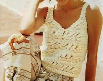 Womens Crochet Vest Top Summer ~ 34" - 48" ~ Perle 5 Cotton Thread Crochet Pattern PDF Instant download