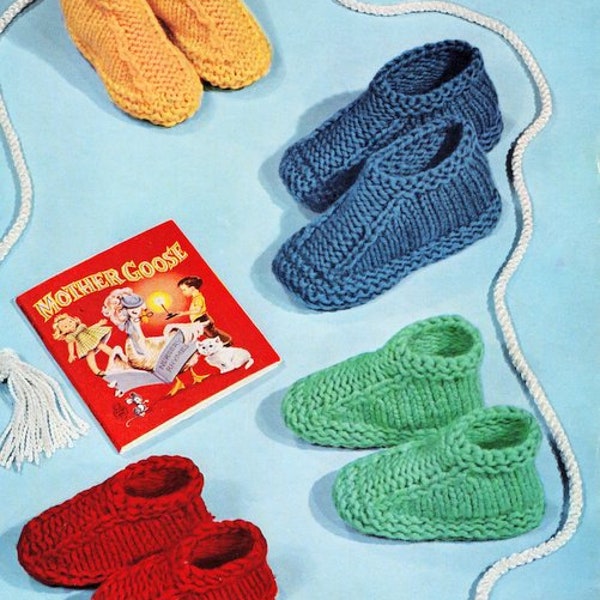 Slippers Boots Shoes Bootees Children's Boy Girl   Sizes 4 - 12 ~ Super Bulky Wool Vintage Knitting Pattern PDF Instant download