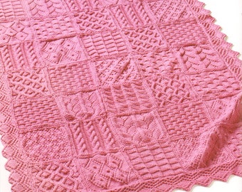 Showpiece Sampler Blanket Afghan Throw Knit in Squares with Lacy Edge 4 Ply Fingering ~ Knitting Pattern PDF Instant download