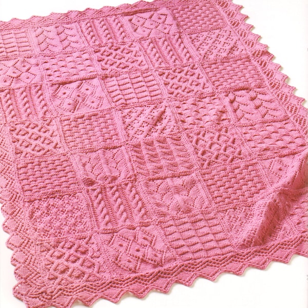 Showpiece Sampler Blanket Afghan Throw Knit in Squares with Lacy Edge 4 Ply Fingering ~ Knitting Pattern PDF Instant download