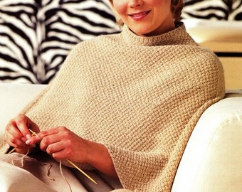 Womans Ladies Cosy Moss Stitch Knitting Cape XS - L ~ Aran Wool Knitting Pattern PDF Instant download