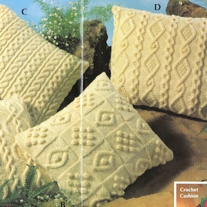 Aran Cable Knitting Pattern for 4 Traditional Cushions~ Aran Wool Knitting Pattern PDF Instant download