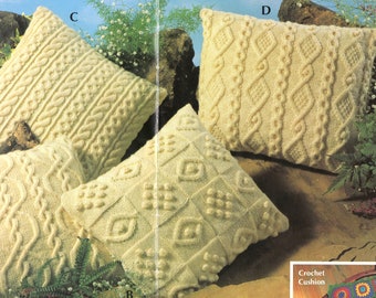 Aran Cable Knitting Pattern for 4 Traditional Cushions~ Aran Wool Knitting Pattern PDF Instant download