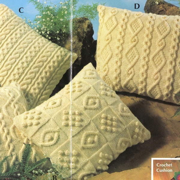 Aran Cable Knitting Pattern for 4 Traditional Cushions~ Aran Wool Knitting Pattern PDF Instant download